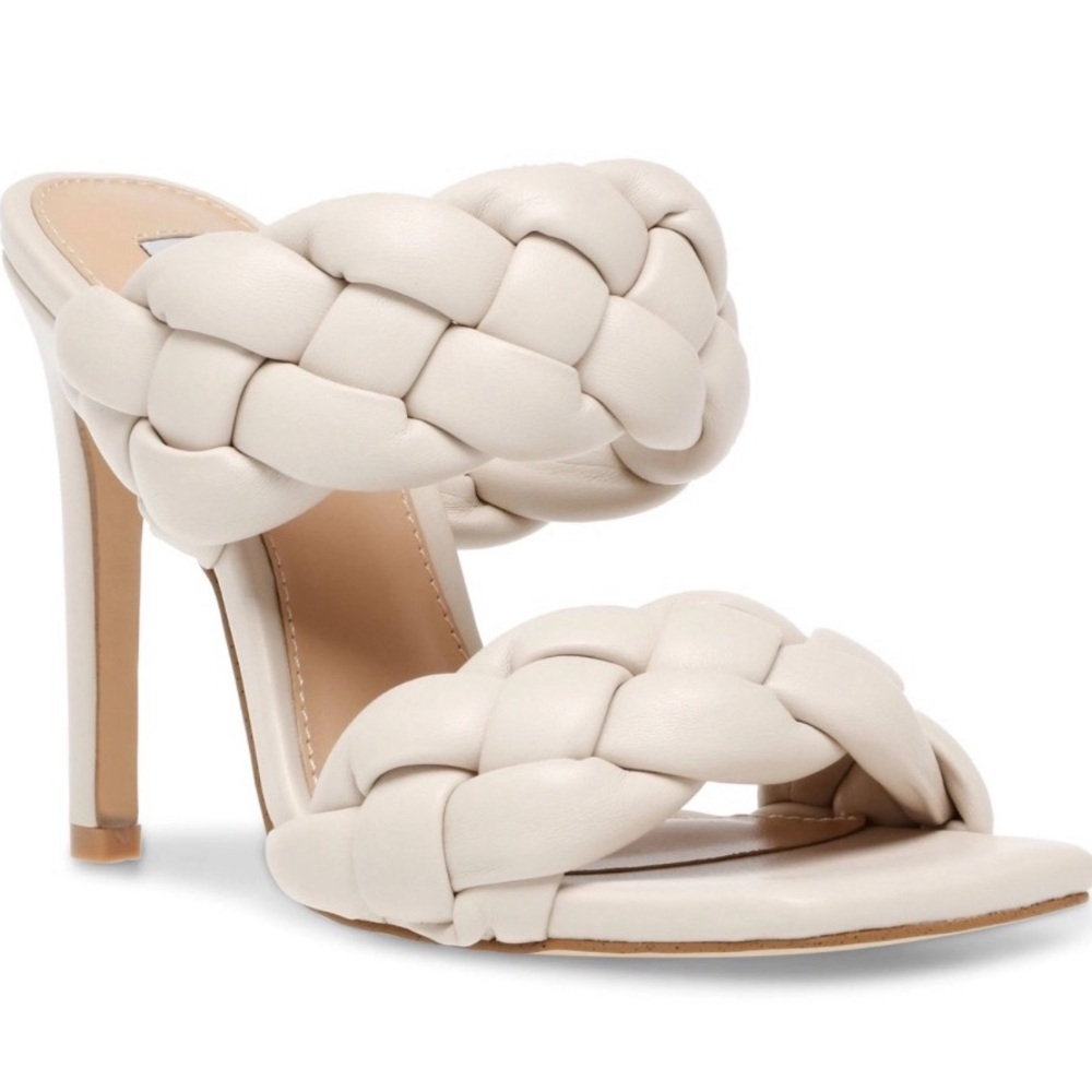 Steve Madden Cream Braided Double Strap High Heel Sandals